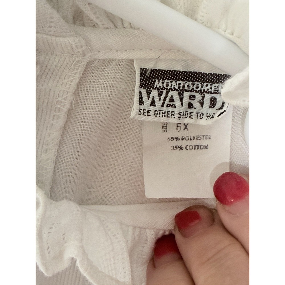 Vtg Montgomery Ward Dress Girls 6X White Striped‎ Ruffle Lace Cottagecore - Picture 6 of 12